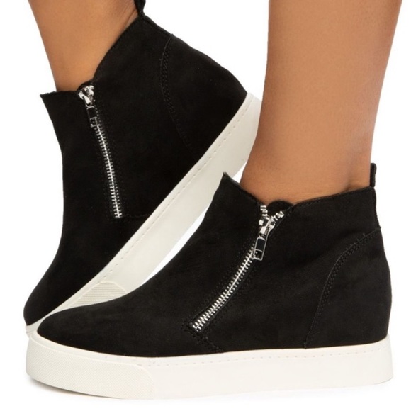 Black Hightop Hidden Wedge Sneaker - Picture 4 of 6